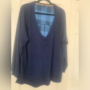 Anthropologie Brand Blue Plaid Knit Top Size L